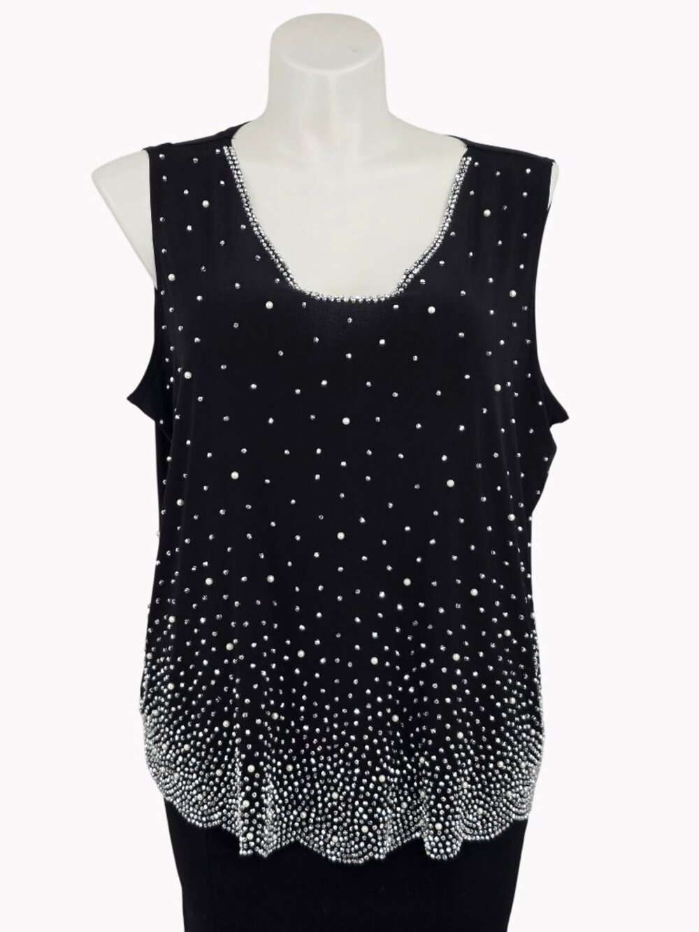 Black Sleeveless MSK Womens Plus Size 3X Rhinestone Pearl Embellished Tank Top